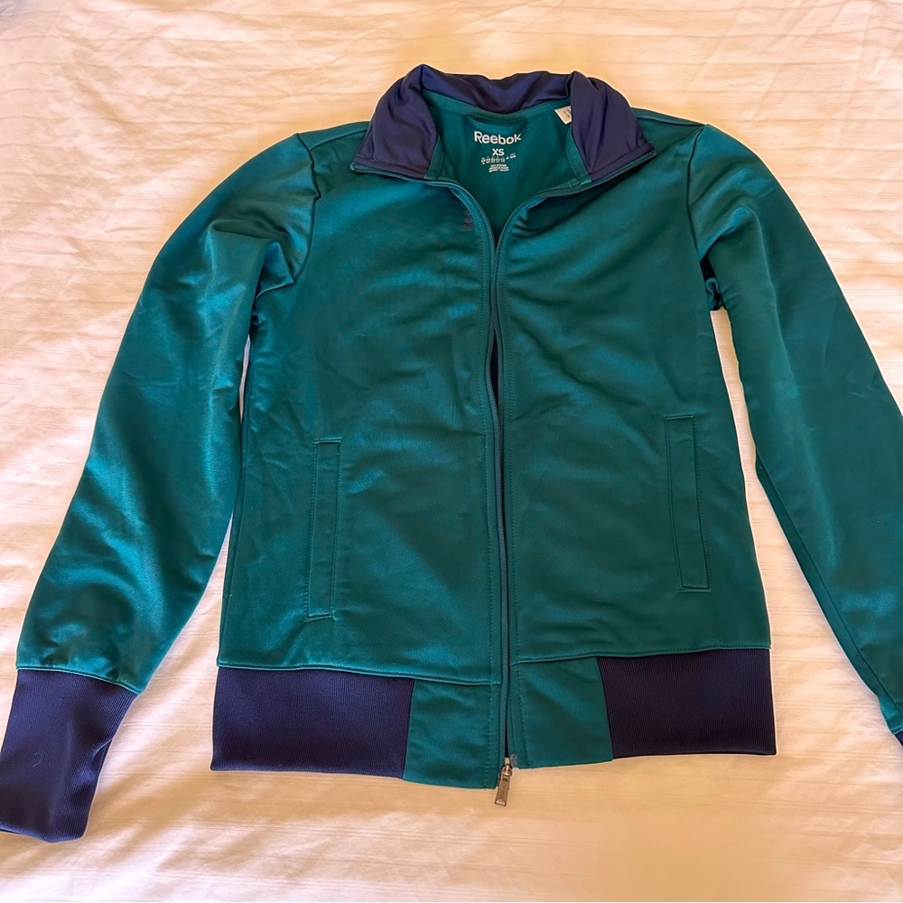 Reebok Track Jacket - Green and Blue, Size XS